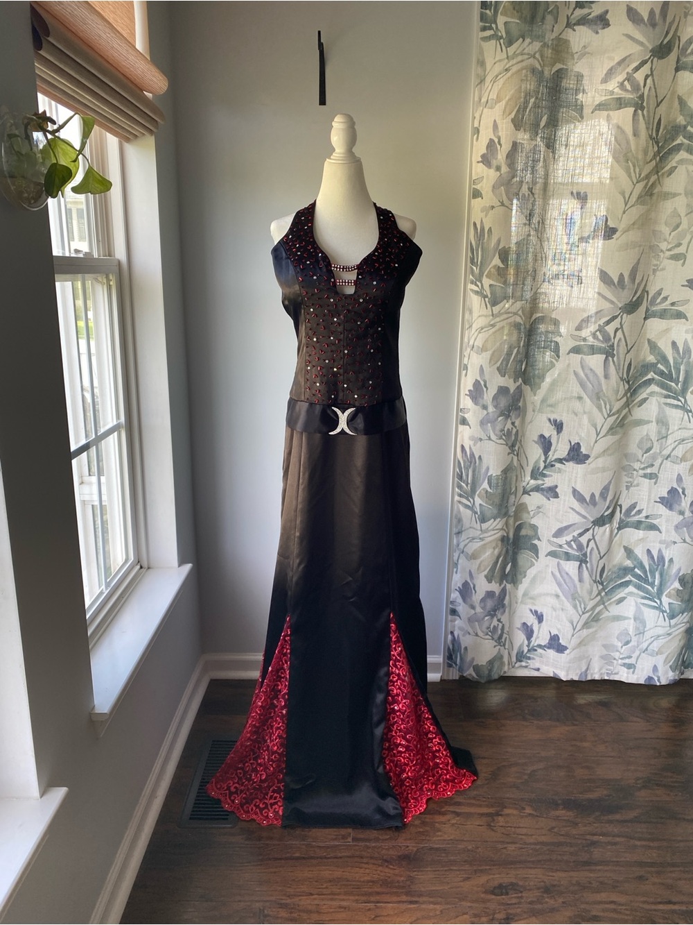 Y2K Beaded Sequin Black & Red Fairy Goth Dress 2000s Prom Gown Sz 10